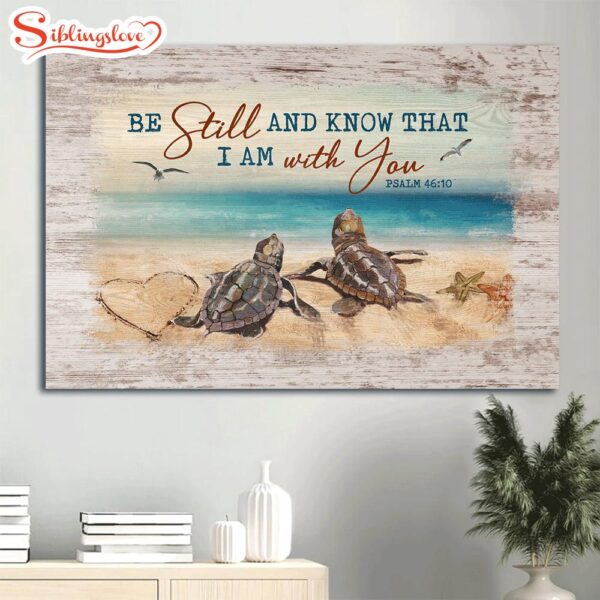 Amazing Sea Turtle Blue Ocean Seagull Be Still And Know That I Am God Canvas Wall Art