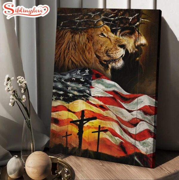 American Flag Jesus Christ The Lion Of Judah Canvas Posters