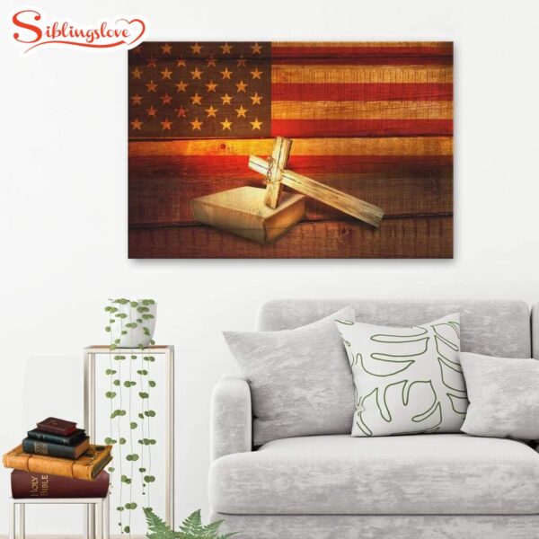 American Flag With Cross Holy Bible Canvas Print