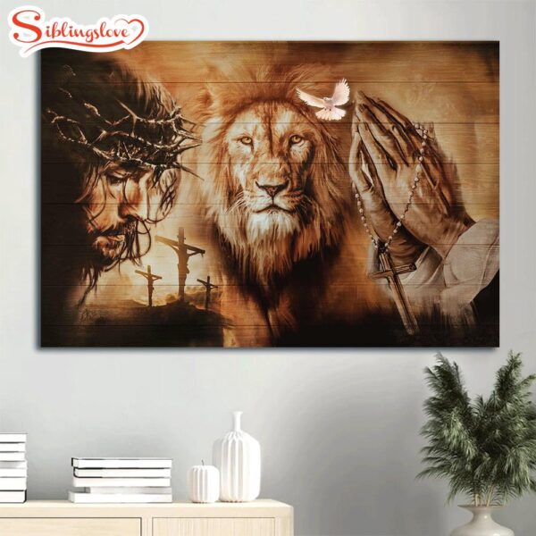 Angry Lion The Face Of Jesus Jesus On The Cross Pray For Healing Canvas Wall Art