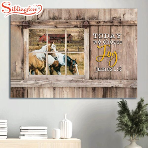 Antique Window Dream Horses Green Farm Today We Choose Joy Canvas Wall Art