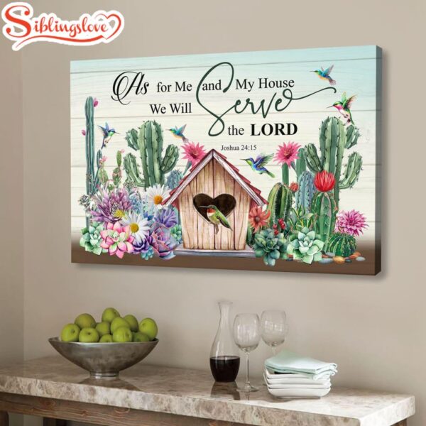 As For Me And My House Canvas Wall Art, Hummingbird Christian Wall Decor