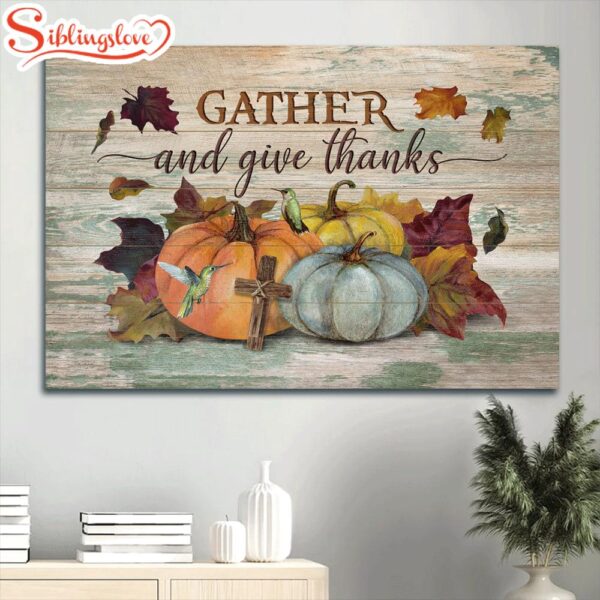 Autumn Season Colorful Pumpkin Watercolor Hummingbird Wooden Cross Canvas