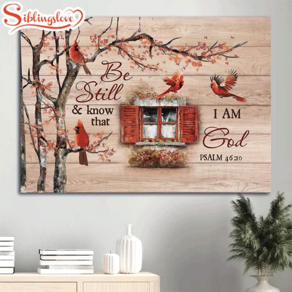 Autumn Season Red Cardinal Vintage Windows Cranberry Canvas Be Still & Know That I Am God Canvas