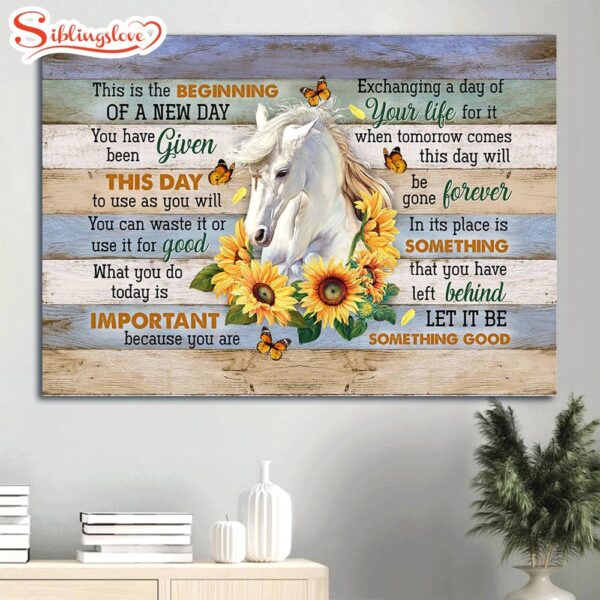 Awesome Horse Sunflower Orange Butterfly This Is The Beginning Of A New Day Canvas Wall Art