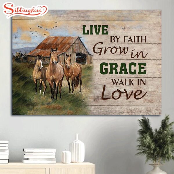 Awesome Horses Peaceful Meadow Farm Animal Canvas Live By Faith Walk In Love Canvas Wall Art