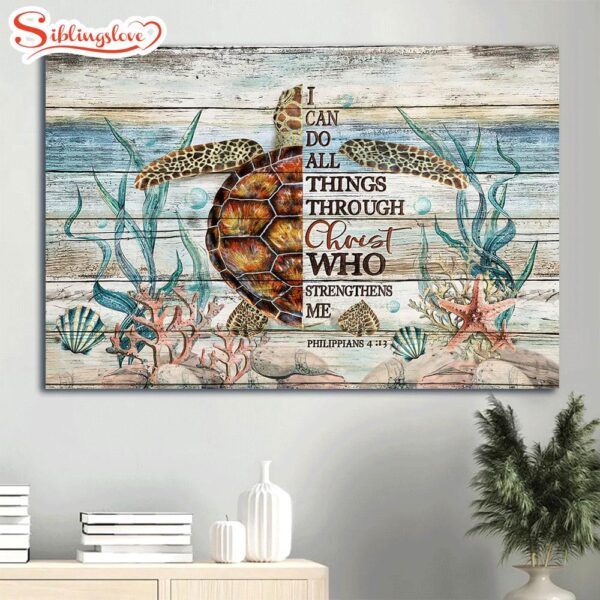 Awesome Sea Turtle Amazing Sea Life Turtle Drawing Canvas I Can Do All Things Through Christ Canvas Wall Art