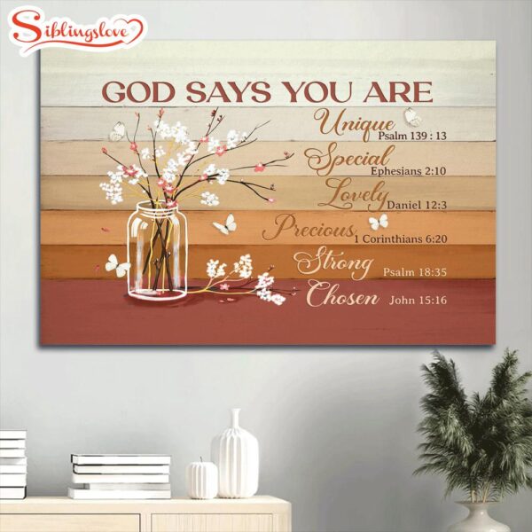 Baby Cotton Flower White Butterfly God Says You Are Canvas Wall Art