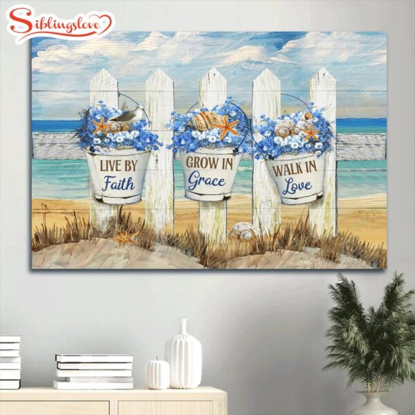 Baby Flower Beach Drawing White Fence Sea Animal Canvas Live By Faith Canvas Wall Art