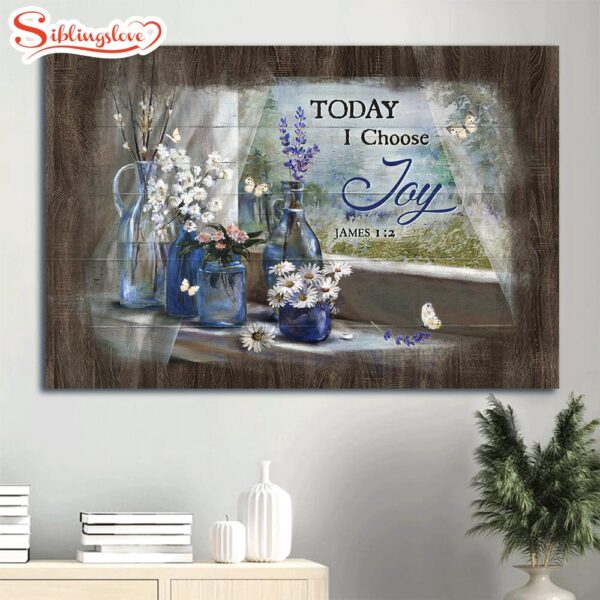 Baby Flower Crystal Vase Lavender Drawing White Butterfly Canvas Today I Choose Joy Canvas Wall Art