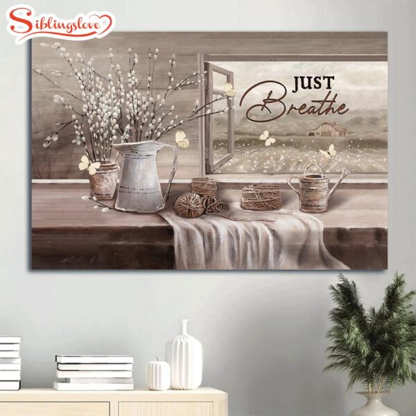 Baby Flower Rope Drawing White Butterfly Canvas Just Breathe Canvas Wall Art