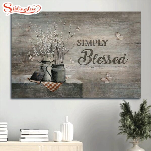 Baby Flower Vase Antique Bible White Butterfly Simply Blessed Canvas Wall Art