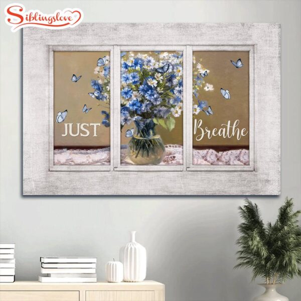 Baby Flower Vase Watercolor Butterfly White Window Just Breathe Canvas Wall Art