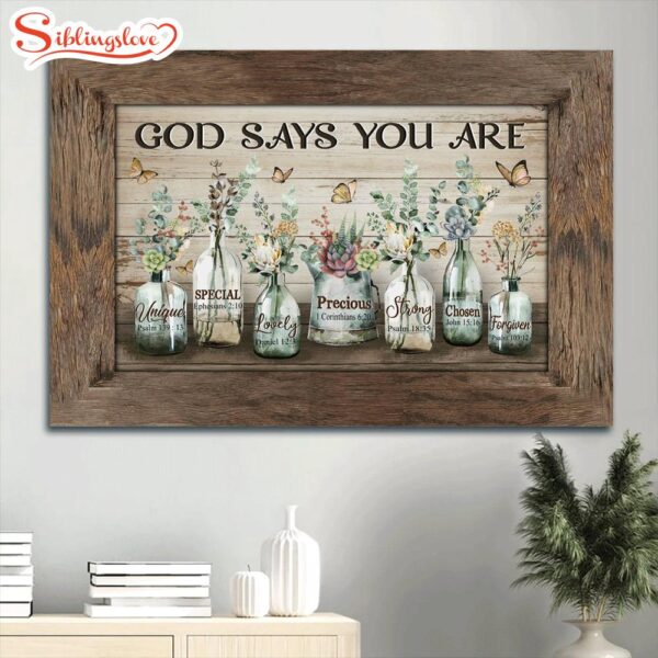 Baby Flower Vintage Garden Yellow Butterfly God Says You Are Canvas Wall Art