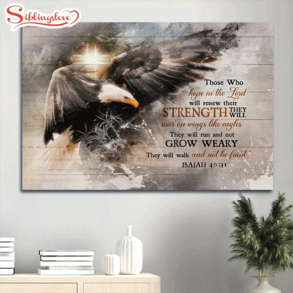 Bald Eagle Cross Symbol They Will Walk And Not Be Faint Canvas Wall Art