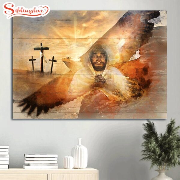 Bald Eagle Three Wooden Crosses The Lord’s Prayer Gift For Religious Chiristian Canvas Wall Art