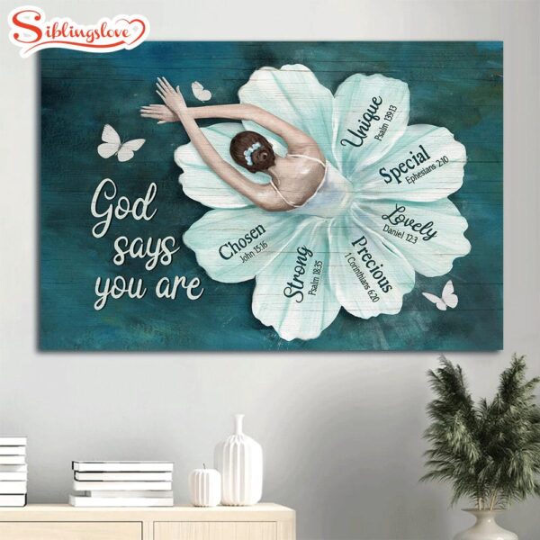 Ballerina Ballet Drawing Flower Dress Butterfly God Says You Are Canvas Wall Art