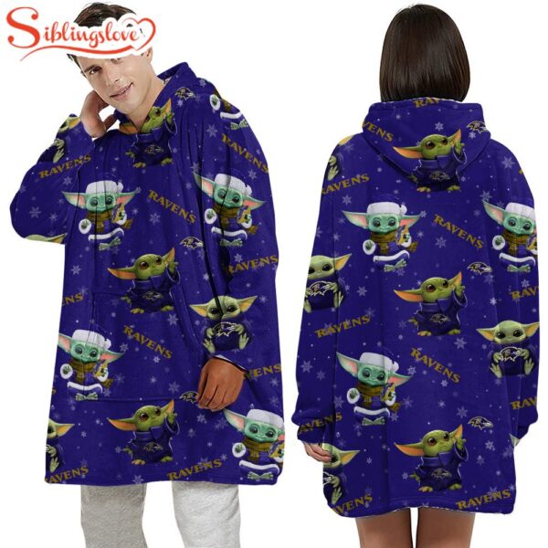 Baltimore Ravens Baby Yoda Huggle Blanket Hoodie