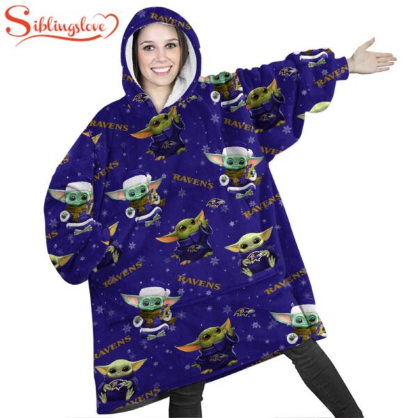 Baltimore Ravens Baby Yoda Huggle Blanket Hoodie