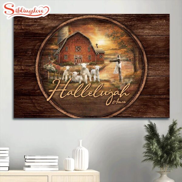 Barn House Painting Sunset On The Farm Farmhouse Hallelujah Canvas Wall Art