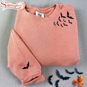 Bats On Neckline Halloween Embroidered Sweatshirt Fashion Style