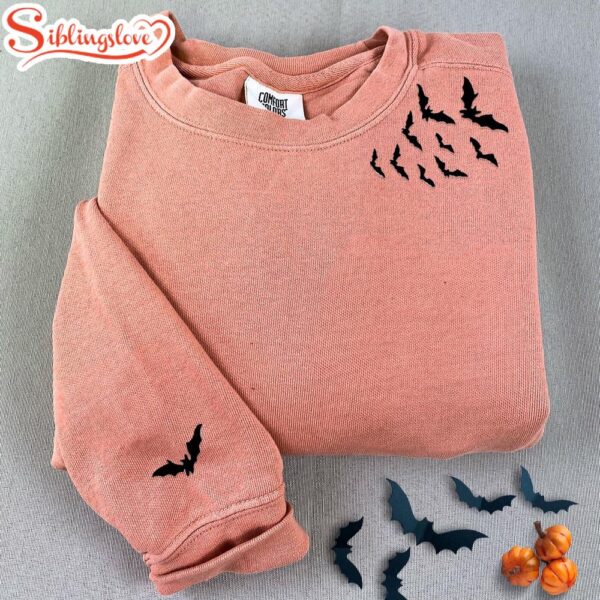 Bats On Neckline Halloween Embroidered Sweatshirt Fashion Style