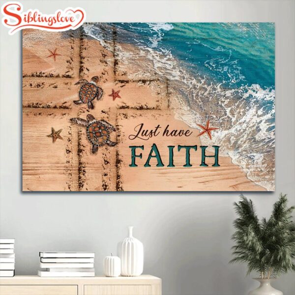 Beach Painting Couple Sea Turtle Cross Symbol Canvas Just Have Faith Canvas Wall Art