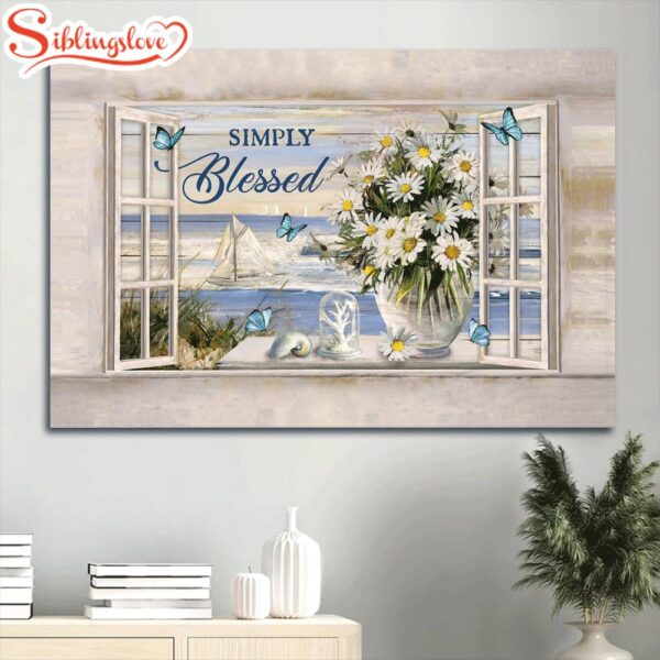 Beautiful Beach Daisy Vase Summer Painting Simply Blessed Canvas Wall Art