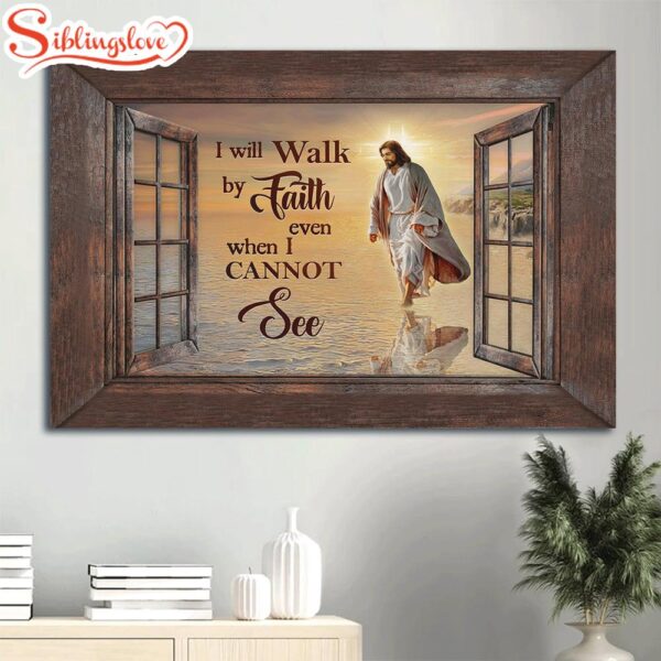 Beautiful Beach Walking With I Will Walk By Faith Canvas Wall Art