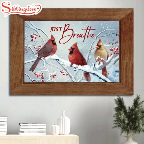 Beautiful Cardinal White Snow Red Cranberry Just Breathe Canvas Wall Art