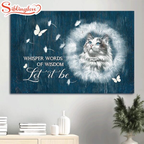 Beautiful Cat Dandelion Drawing White Butterfly Let It Be Canvas Wall Art