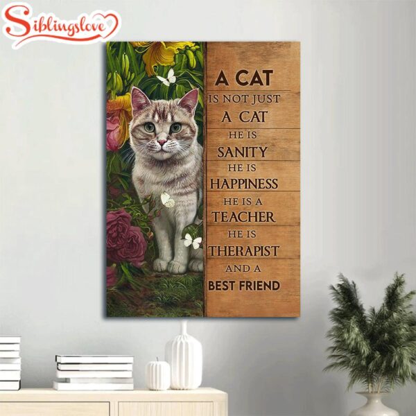 Beautiful Cat Drawing Flower Garden Butterfly A Cat Is Not Just A Cat Canvas Wall Art