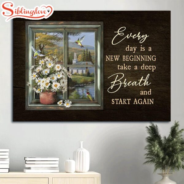 Beautiful Countryside Drawing Daisy Every Day Is A New Beginning Canvas Wall Art