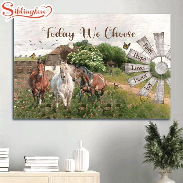 Beautiful Countryside Dream Horses Windmill Today We Choose Joy Canvas Wall Art