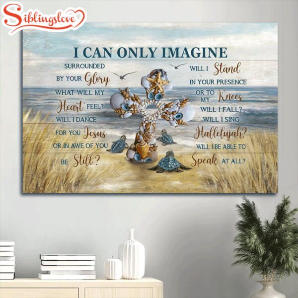 Beautiful Cross Sea Turtle Seagull Beach Painting I Can Only Imagine Canvas Wall Art