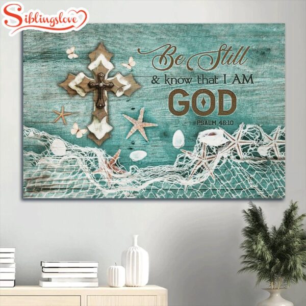 Beautiful Cross Summer Painting Butterfly Be Still And Know That I Am God Canvas Wall Art