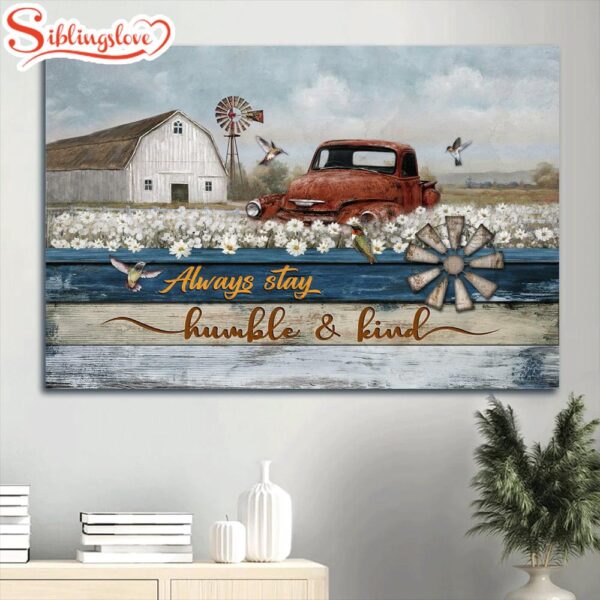 Beautiful Daisy Field Old Ladybug Car Always Stay Humble And Kind Canvas Wall Art