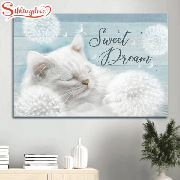 Beautiful Dandelion Cute White Cat Canvas Sweet Dream Canvas Wall Art