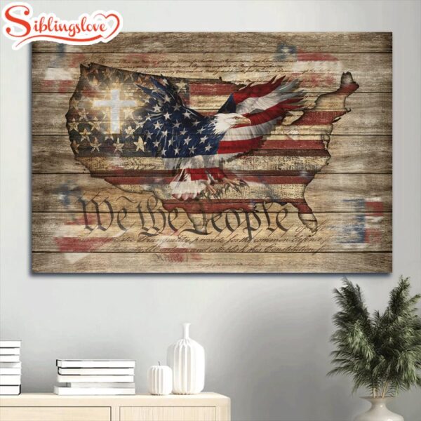 Beautiful Eagle Painting White Cross Amazing Us Flag Canvas We The People Canvas Wall Art