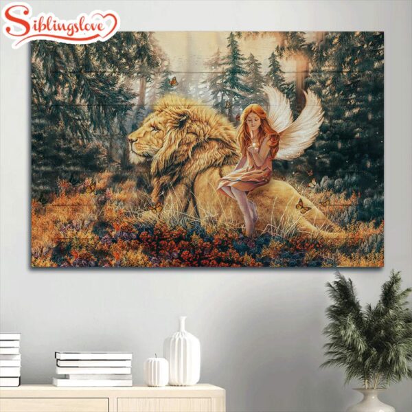 Beautiful Fairy Lion Of Judah Autumn Forest Canvas Wall Art