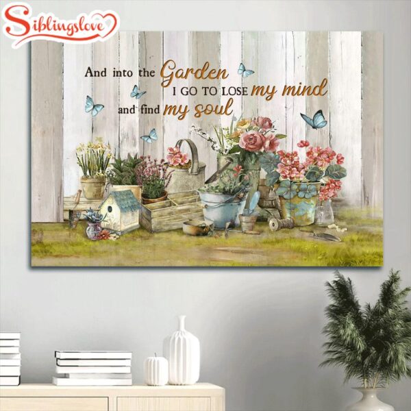 Beautiful Flower Flower Pots Blue Butterfly Into The Garden Find My Soul Canvas Wall Art