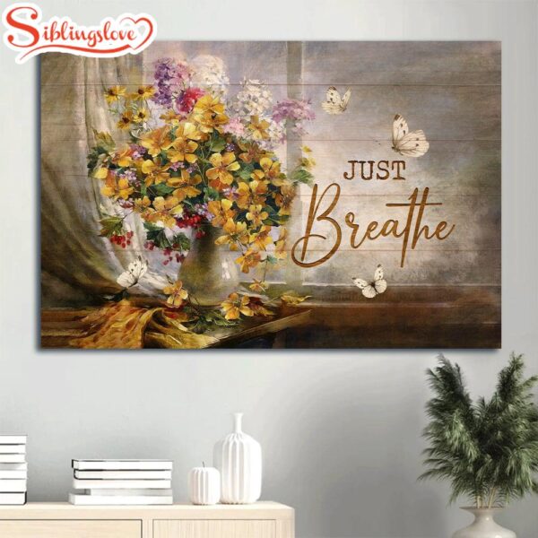 Beautiful Flower Vase White Butterfly Stunning Flower Painting Flower Painting Canvas Just Breathe Canvas Wall Art