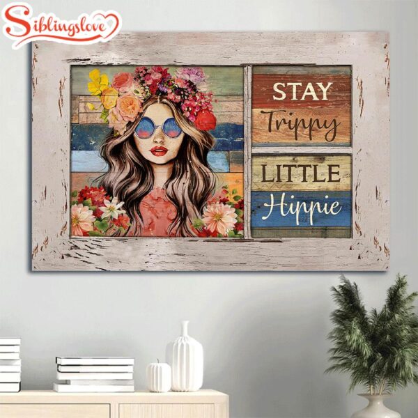 Beautiful Girl Flower Crown Canvas Stay Trippy Little Hippie Canvas Wall Art