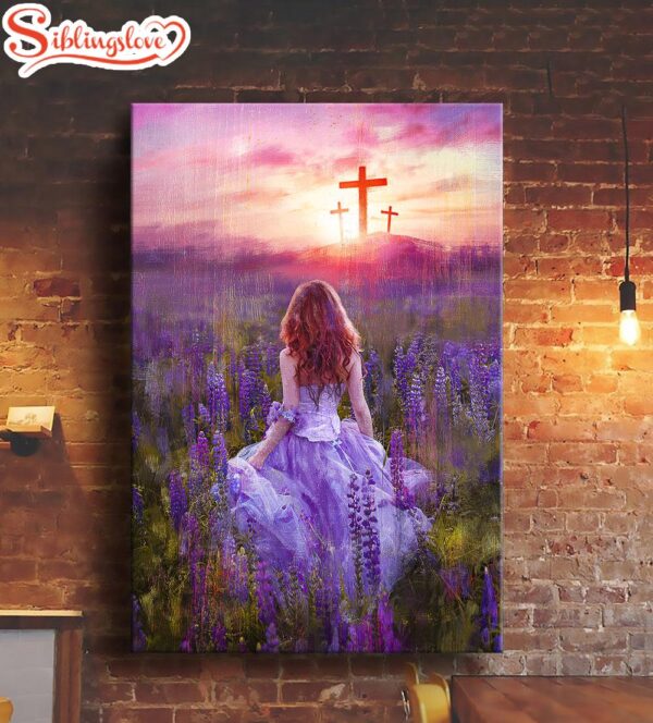 Beautiful Girl In The Lavender Field Cross Canvas Posters