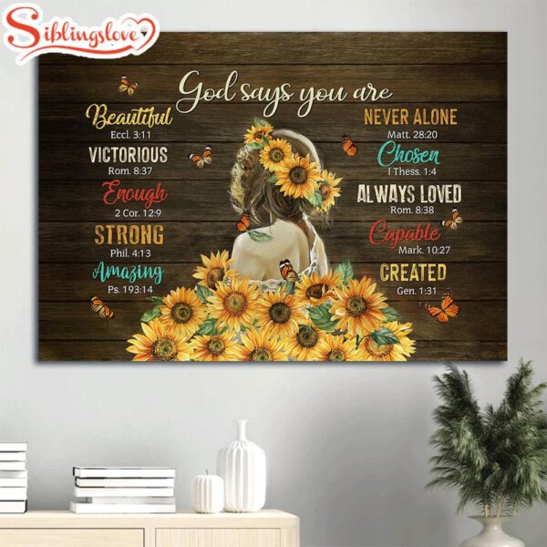 Beautiful Girl Sunflower Butterfly God Says You Are Canvas Wall Art