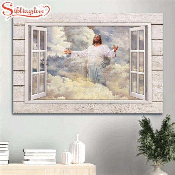 Beautiful Heaven Jesus Painting Vintage Windows Jesus In The Clouds Canvas Wall Art