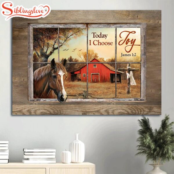 Beautiful Horse Colorful Sunset Red House Cross Canvas Today I Choose Joy Canvas Wall Art