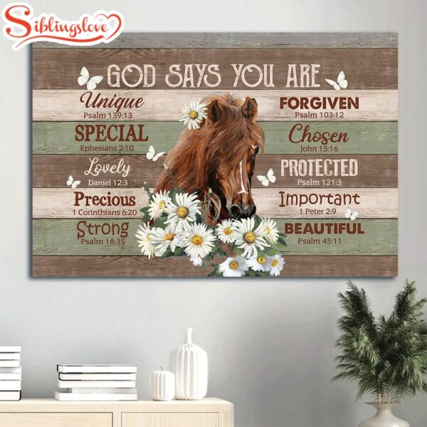 Beautiful Horse Daisy Flower Butterfly God Says You Are Canvas Wall Art