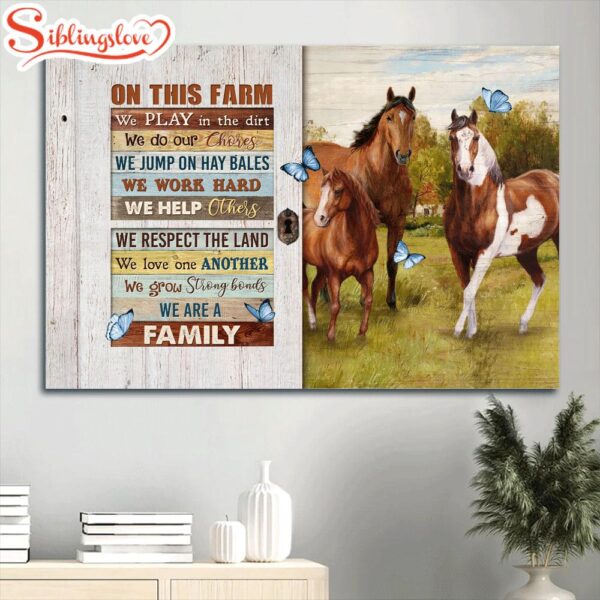 Beautiful Horse Drawing Green Meadow Blue Butterfly On This Farm We Play In The Dirt Canvas Wall Art