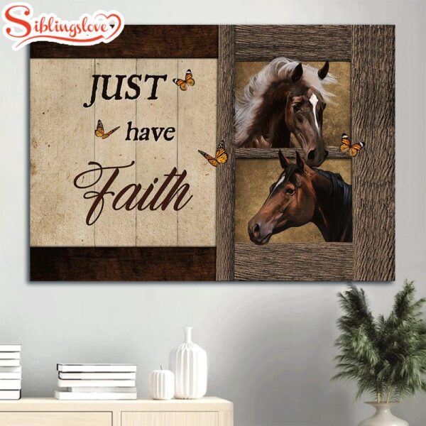 Beautiful Horse Orange Butterfly Wooden Background Just Have Faith Canvas Wall Art